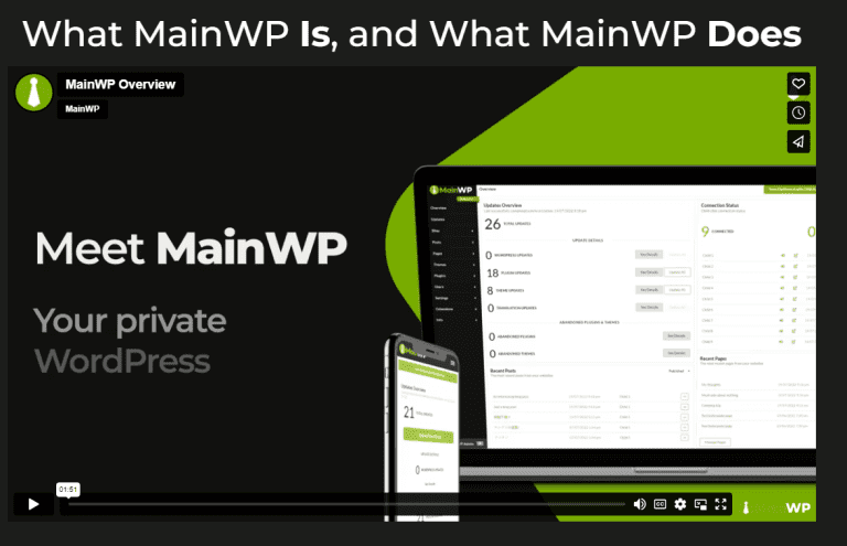 Intro to MainWP video to illustrate our blog post about MainWP, Our Website Management Tool of Choice