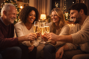 Happy New Year 2026: Embracing Fresh Starts Across Every Corner of Your Life 3 Happy New Year 2026 small group of friends or family sharing a toast at home with warm lighting and genuine smiles